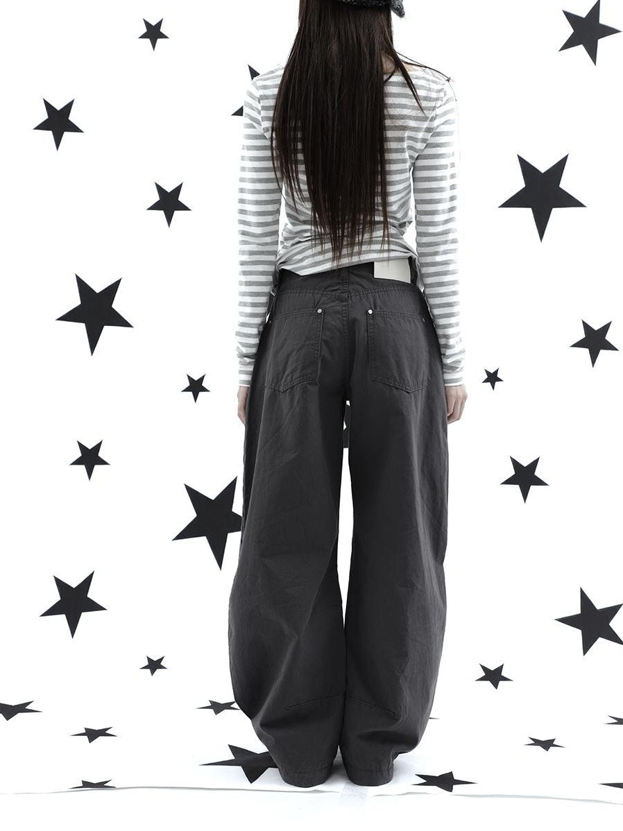 ang project Vintage Minimalist Solid Curved Leg Wide Loose Women&