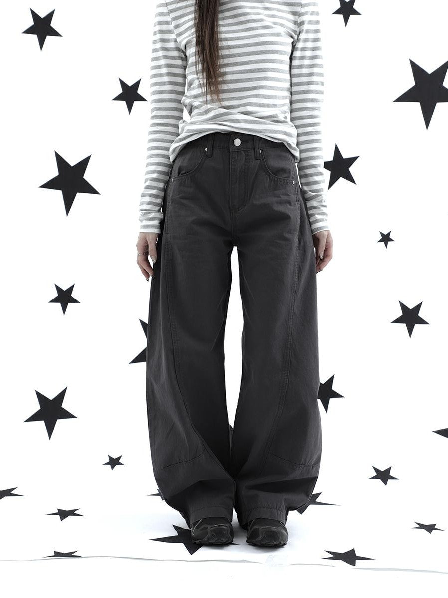 ang project Vintage Minimalist Solid Curved Leg Wide Loose Women&