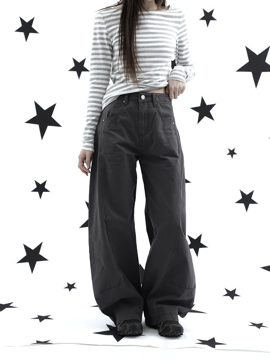 ang project Vintage Minimalist Solid Curved Leg Wide Loose Women&