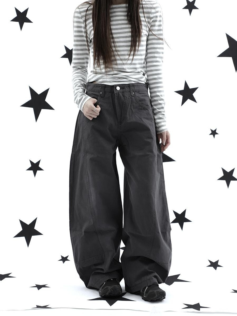 ang project Vintage Minimalist Solid Curved Leg Wide Loose Women&