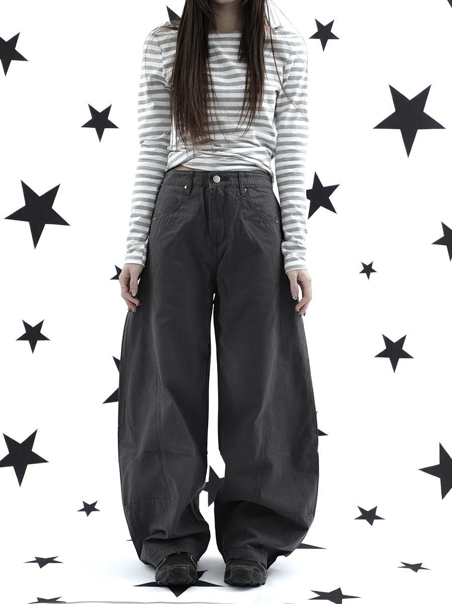 ang project Vintage Minimalist Solid Curved Leg Wide Loose Women&