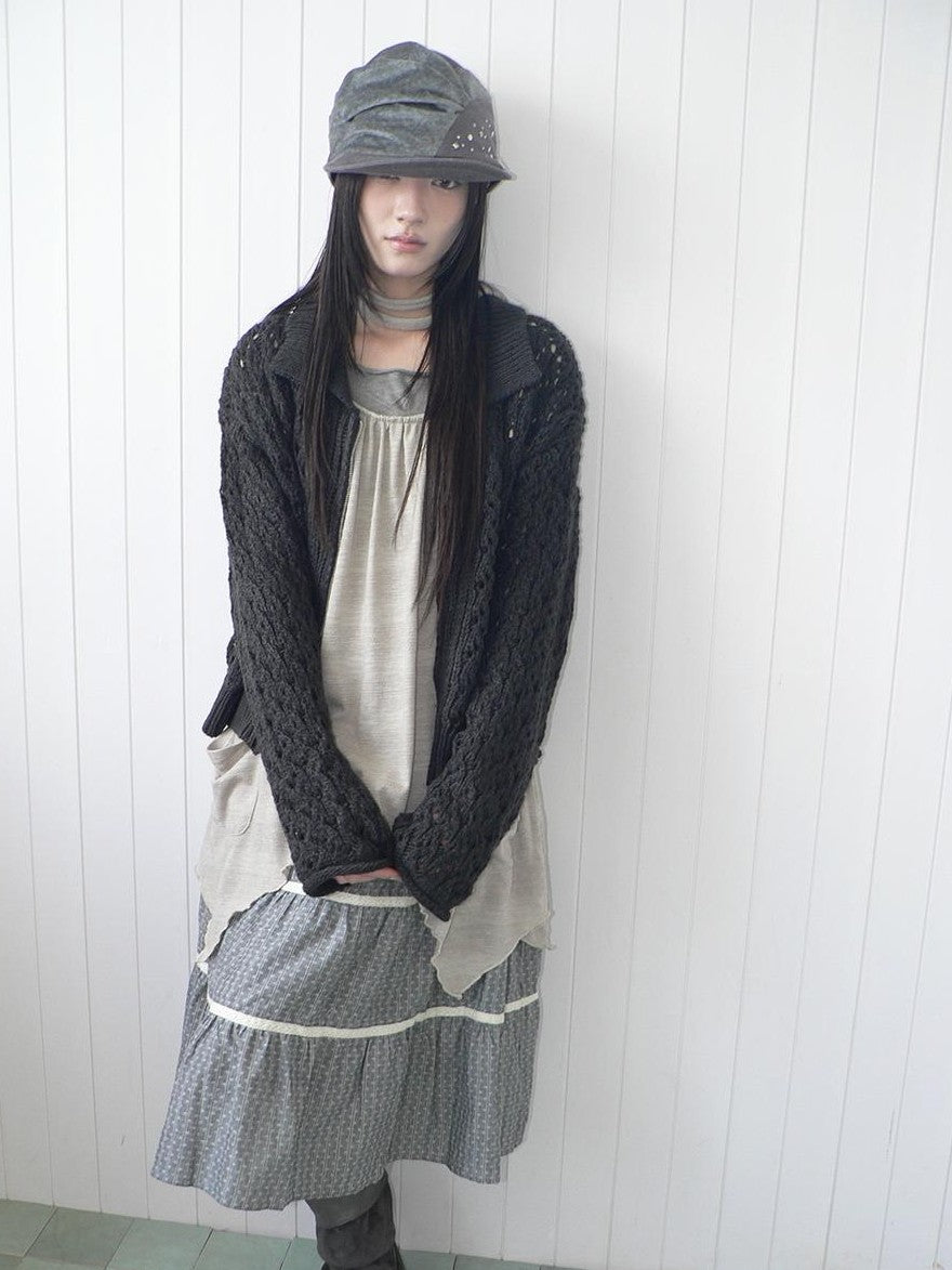 ang project Vintage Openwork Double Zip Lapel Collar Women&