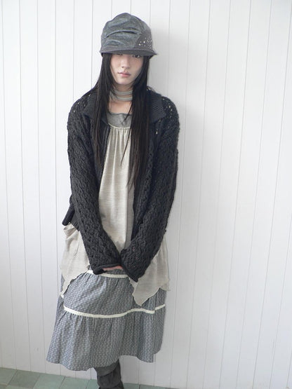 ang project Vintage Openwork Double Zip Lapel Collar Women&