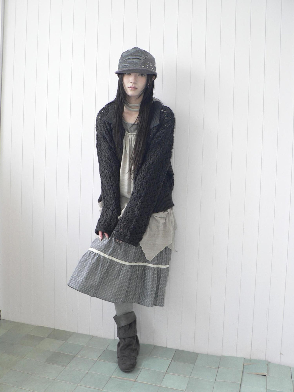ang project Vintage Openwork Double Zip Lapel Collar Women&