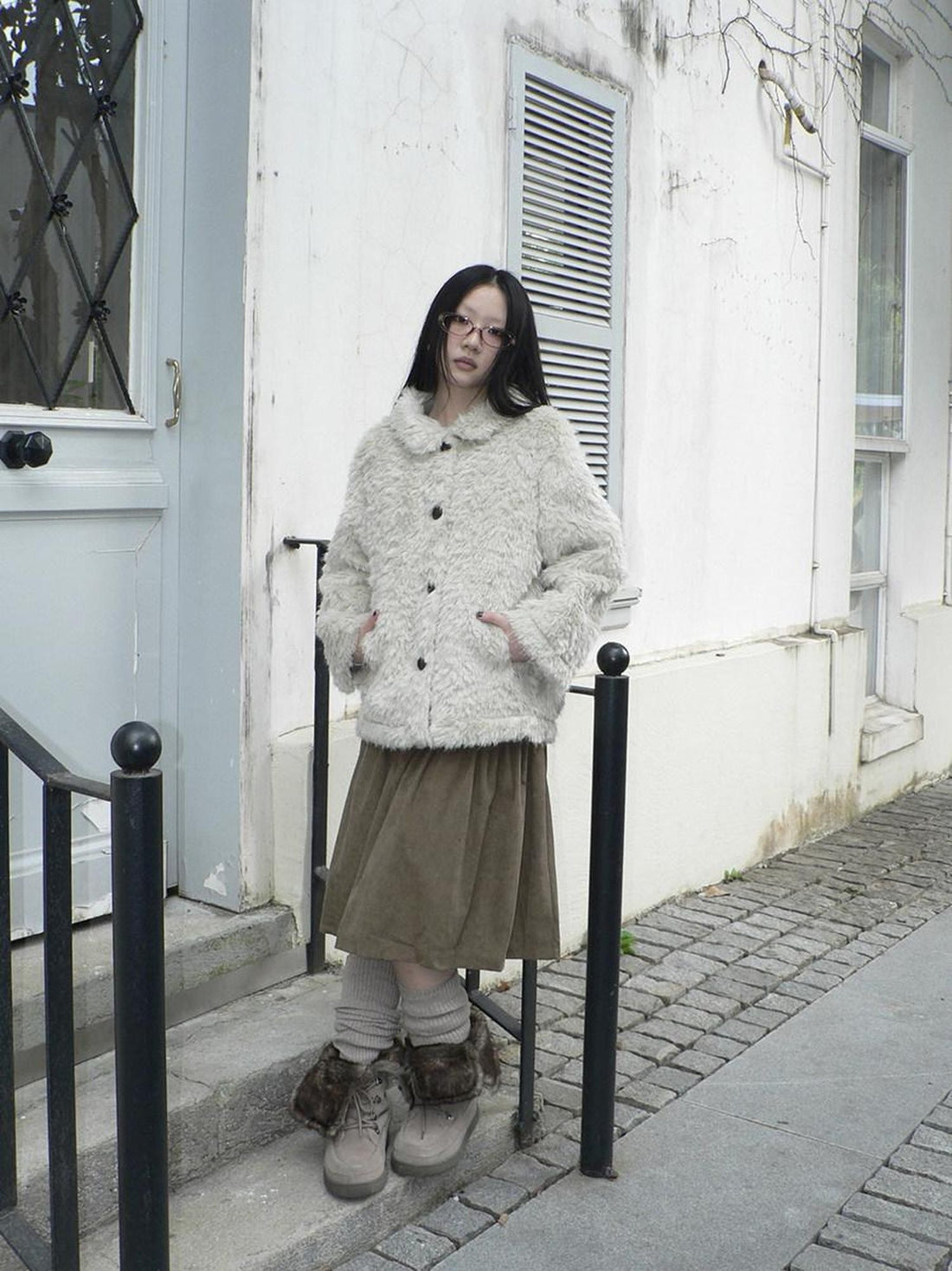 ang project Vintage Oversized Lapel Shearling Women&