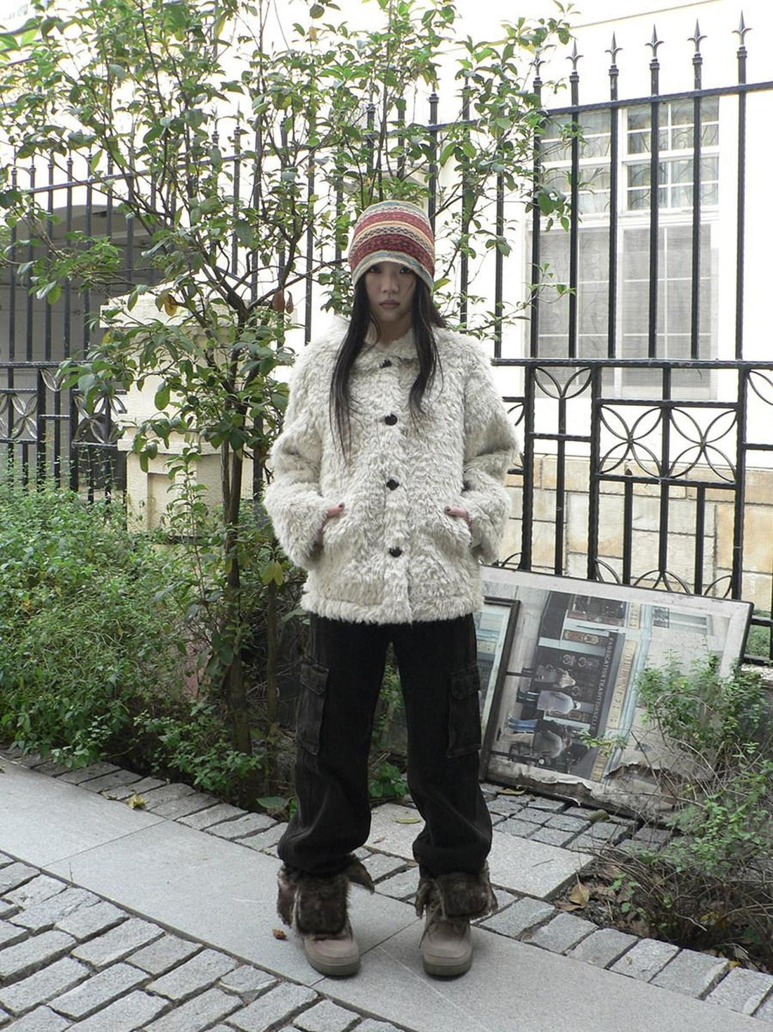 ang project Vintage Oversized Lapel Shearling Women&