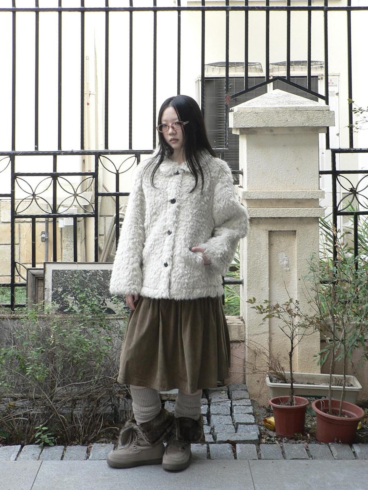 ang project Vintage Oversized Lapel Shearling Women&
