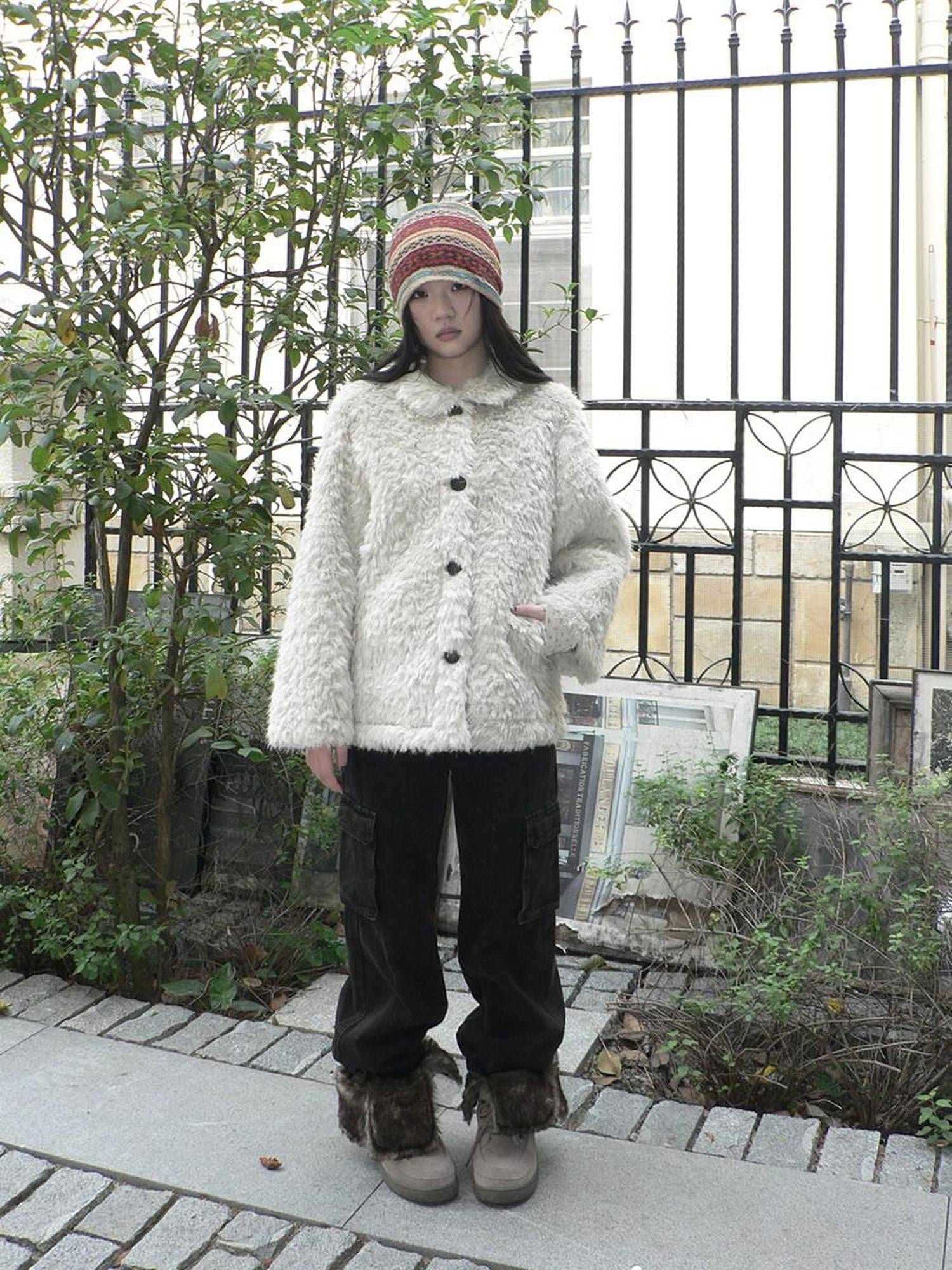 ang project Vintage Oversized Lapel Shearling Women&