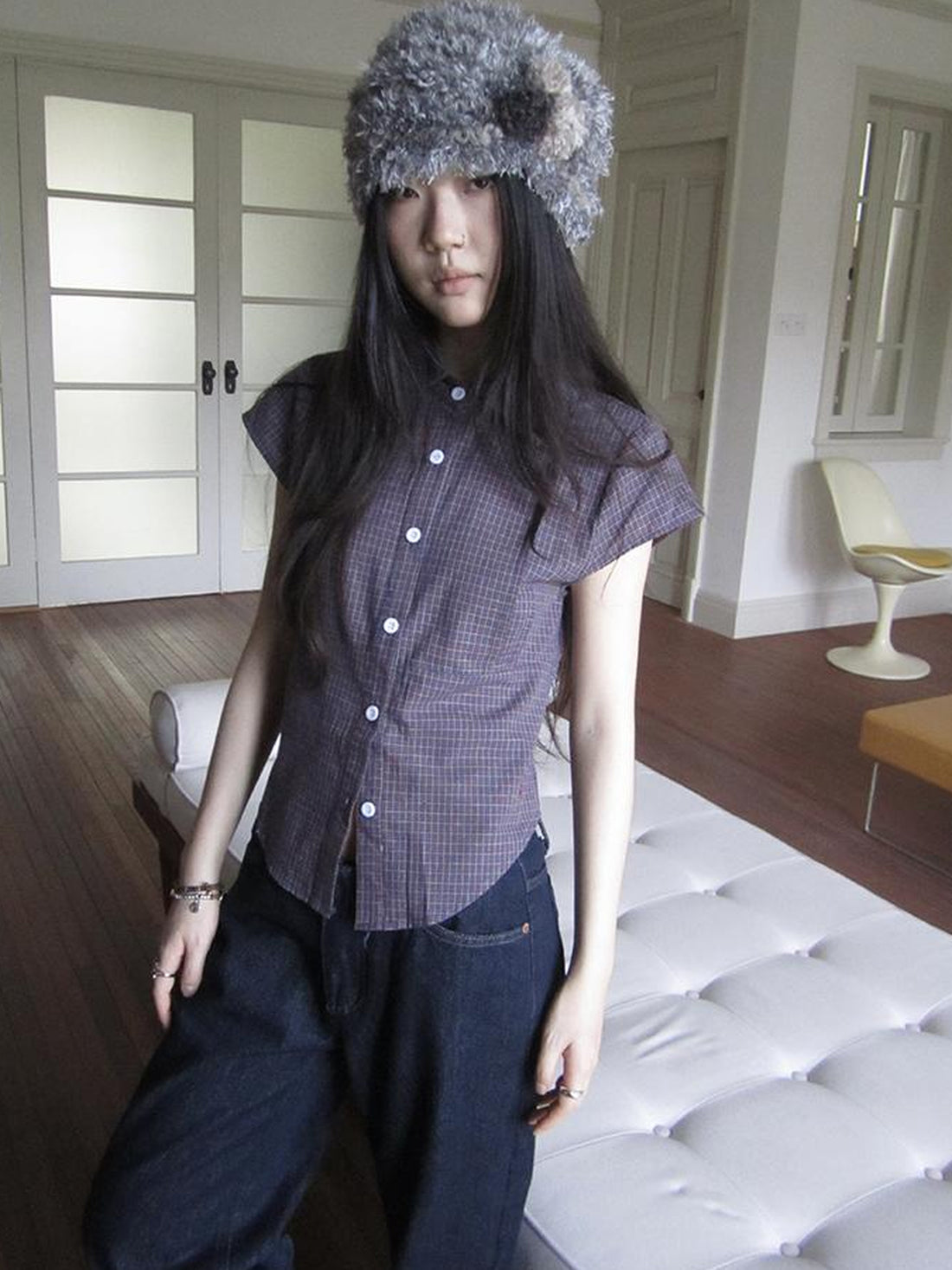 ang project Vintage Plaid Cropped T Shirt With Embroidery