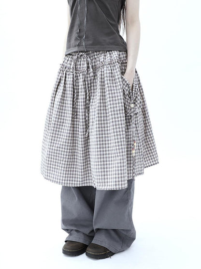 ang project Vintage Plaid Drawstring Pockets A Line Women&
