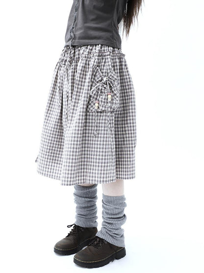 ang project Vintage Plaid Drawstring Pockets A Line Women&