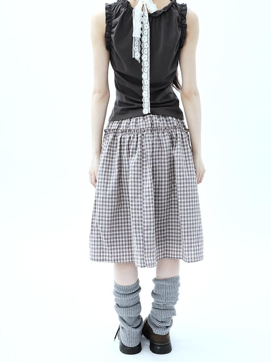ang project Vintage Plaid Drawstring Pockets A Line Women&