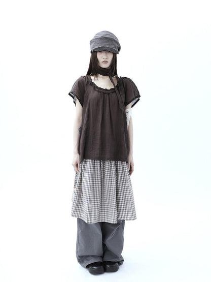 ang project Vintage Plaid Drawstring Pockets A Line Women&