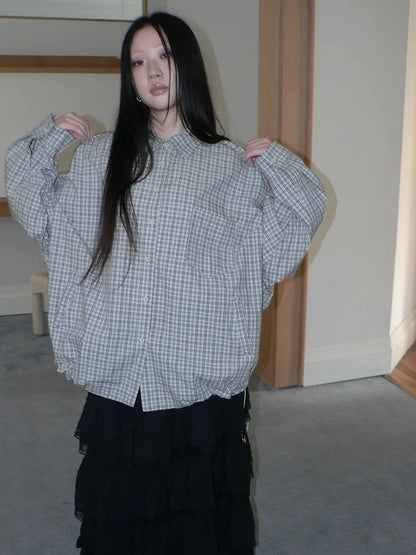 ang project Vintage Plaid Drawstring Waist Shirt Jacket Shirts