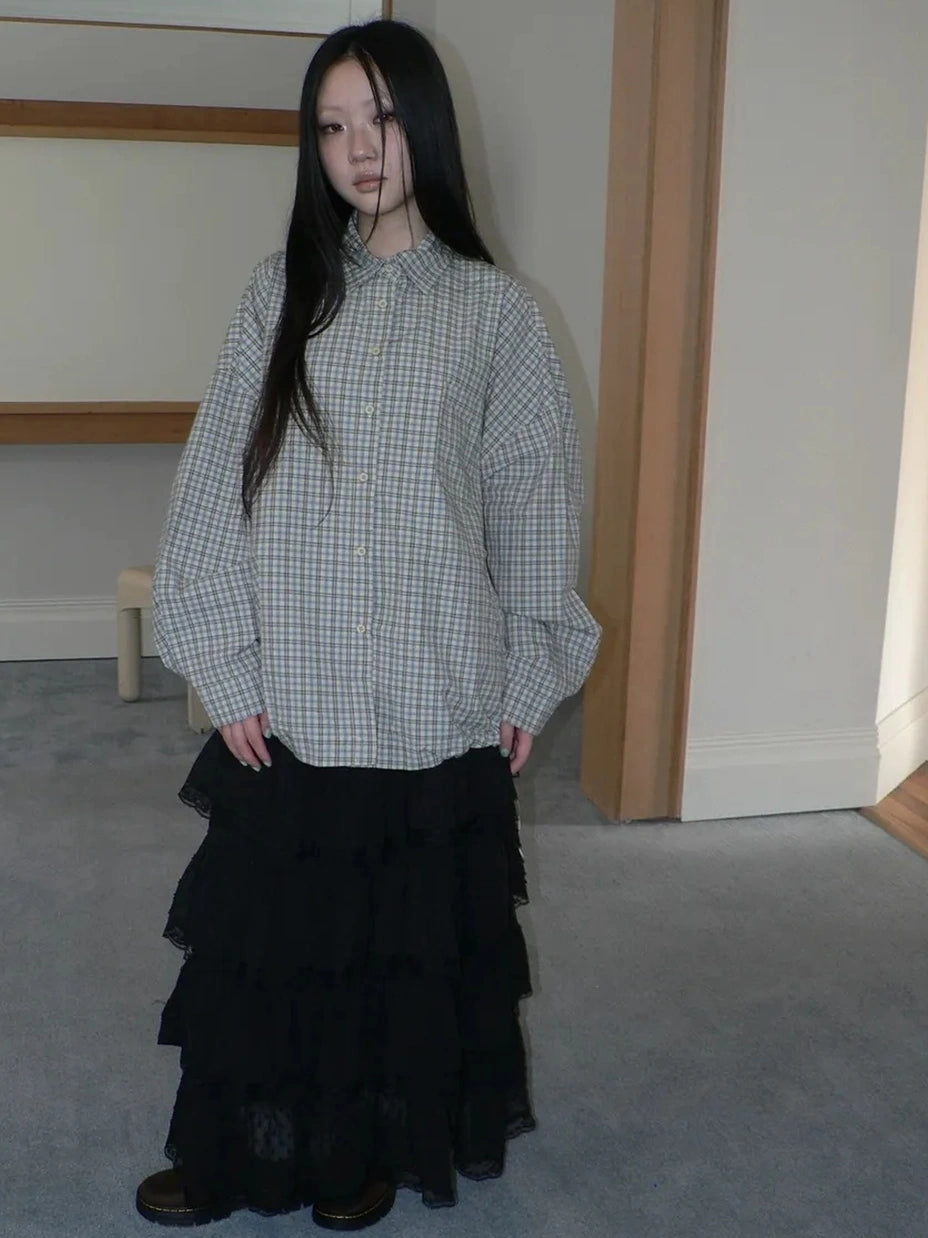 ang project Vintage Plaid Drawstring Waist Shirt Jacket Shirts