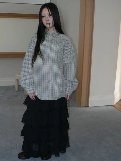 ang project Vintage Plaid Drawstring Waist Shirt Jacket Shirts