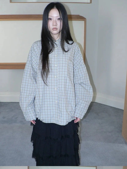 ang project Vintage Plaid Drawstring Waist Shirt Jacket Shirts