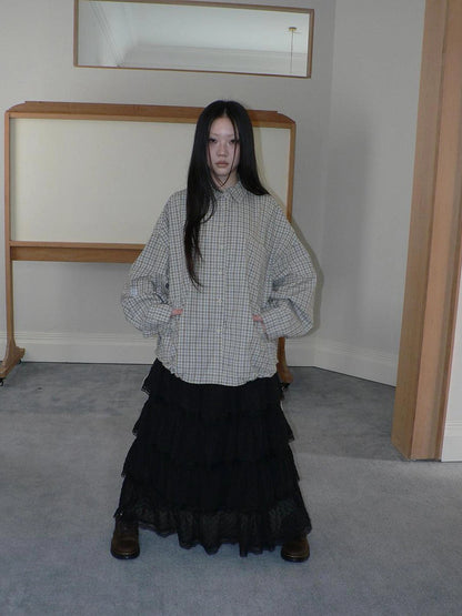 ang project Vintage Plaid Drawstring Waist Shirt Jacket Shirts