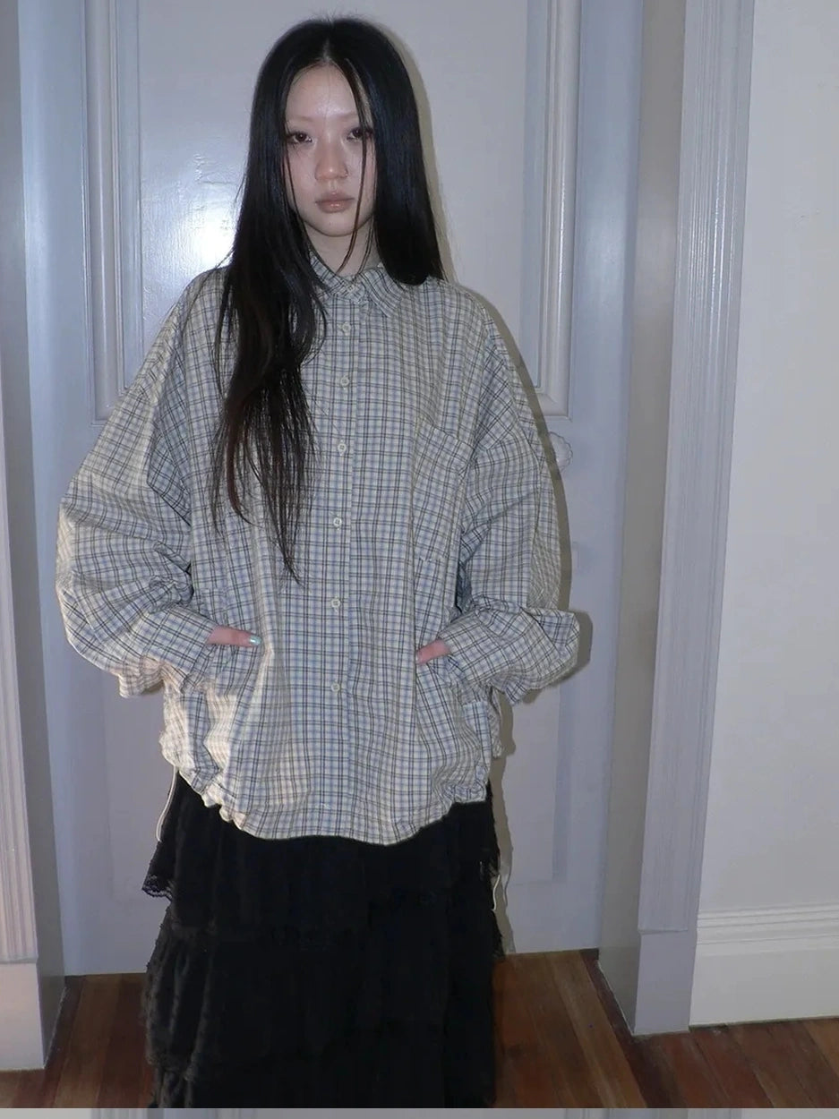 ang project Vintage Plaid Drawstring Waist Shirt Jacket Shirts