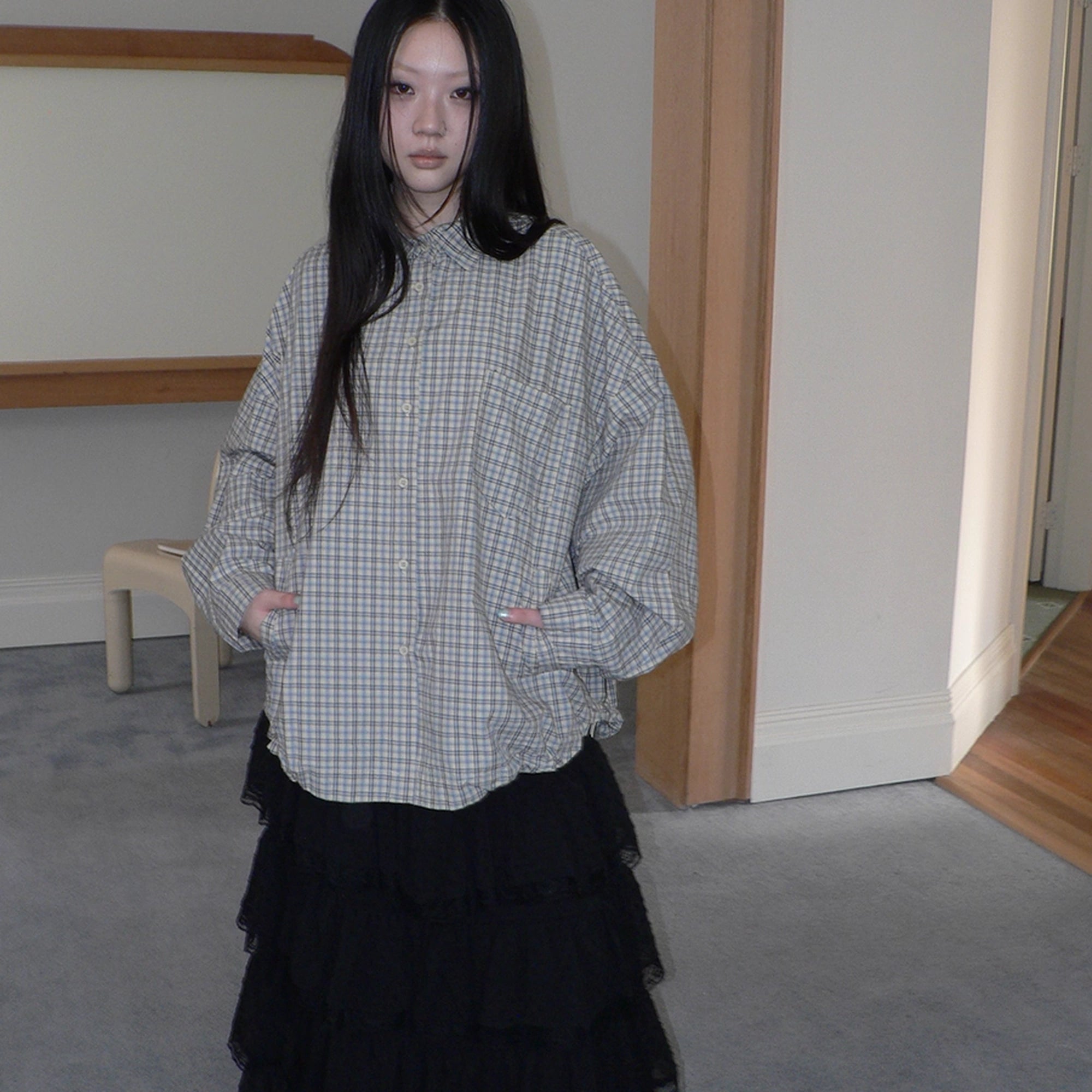 ang_project_Vintage_Plaid_Drawstring_Waist_Shirt_Jacket_MISSTT