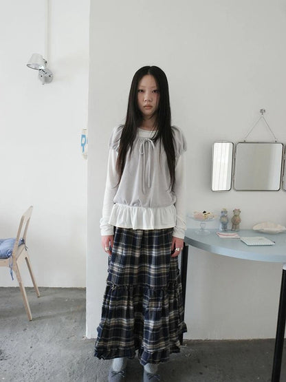 Vintage Plaid Lace Up Waist A Line Skirt