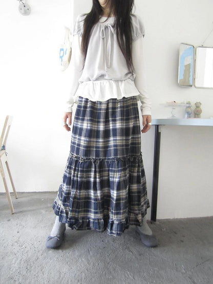 Vintage Plaid Lace Up Waist A Line Skirt