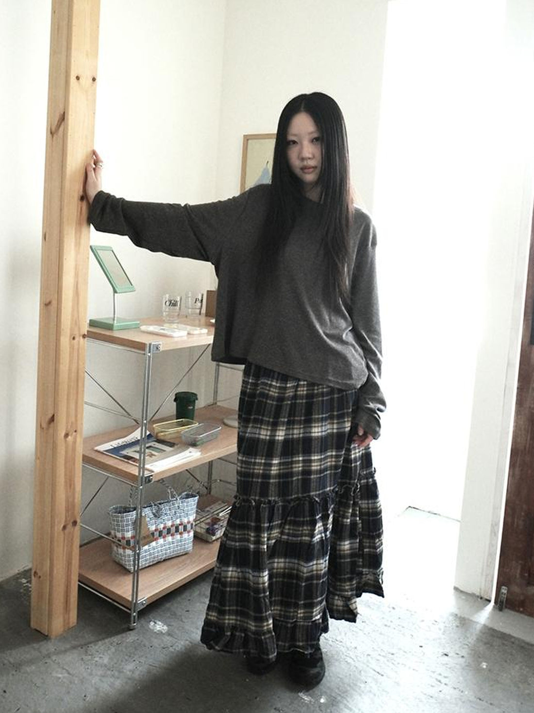 ang project Vintage Plaid Lace Up Waist A Line Skirt