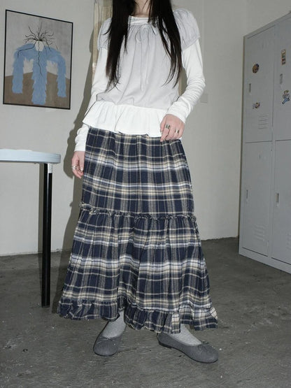 Vintage Plaid Lace Up Waist A Line Skirt