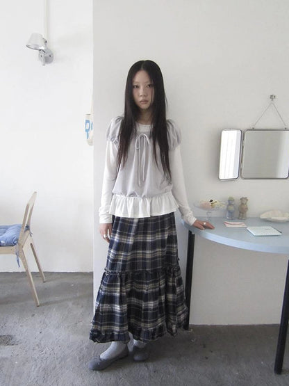 Vintage Plaid Lace Up Waist A Line Skirt