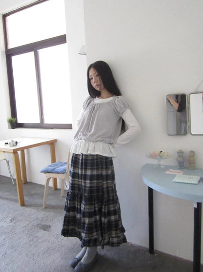 Vintage Plaid Lace Up Waist A Line Skirt