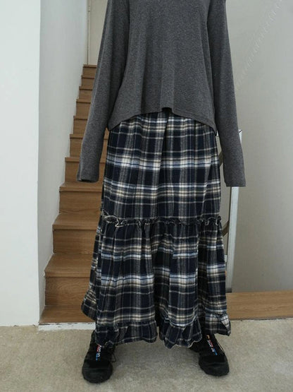Vintage Plaid Lace Up Waist A Line Skirt