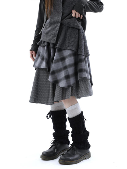 ang project Vintage Plaid Layered Patchwork Asymmetrical Women&