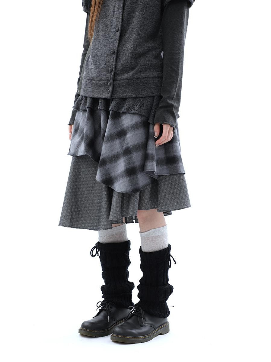 ang project Vintage Plaid Layered Patchwork Asymmetrical Women&