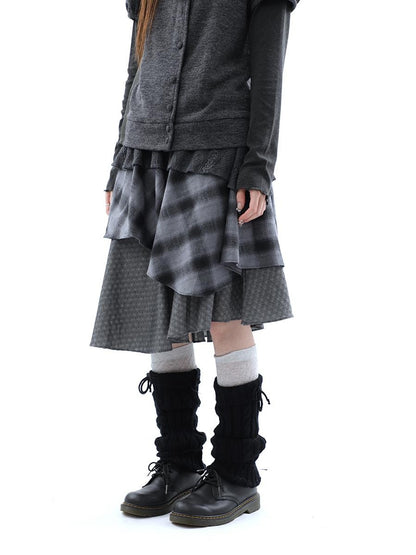 ang project Vintage Plaid Layered Patchwork Asymmetrical Women&