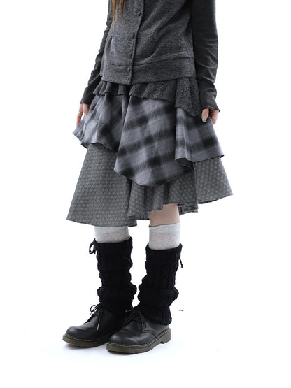 ang project Vintage Plaid Layered Patchwork Asymmetrical Women&