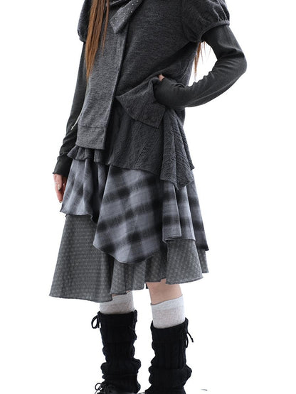 ang project Vintage Plaid Layered Patchwork Asymmetrical Women&