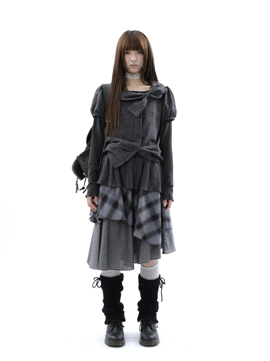 ang project Vintage Plaid Layered Patchwork Asymmetrical Women&