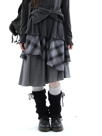 ang project Vintage Plaid Layered Patchwork Asymmetrical Women&
