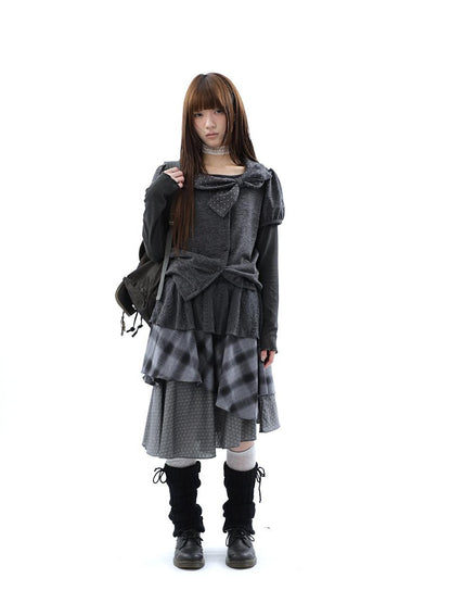 ang project Vintage Plaid Layered Patchwork Asymmetrical Women&