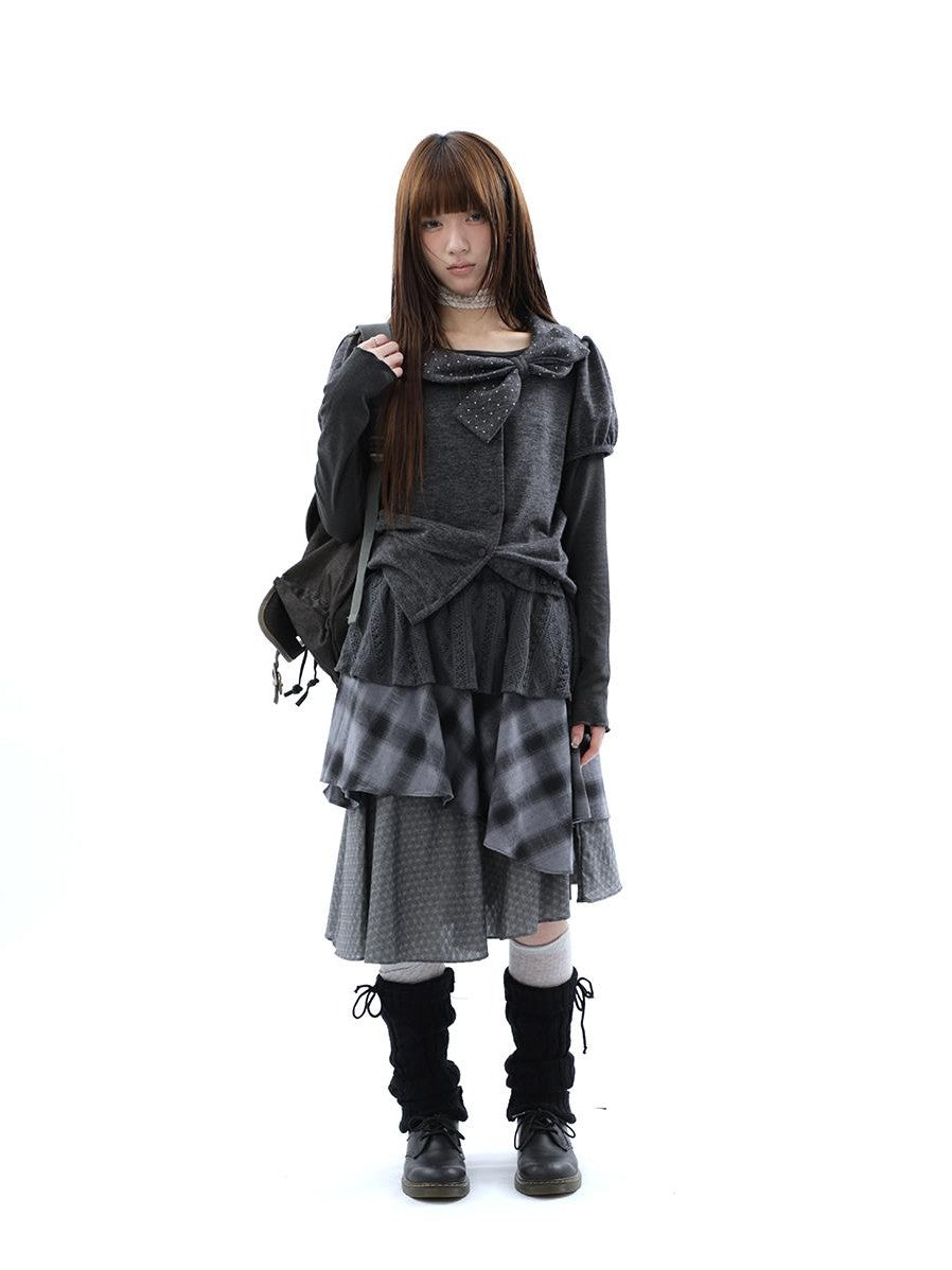 ang project Vintage Plaid Layered Patchwork Asymmetrical Women&
