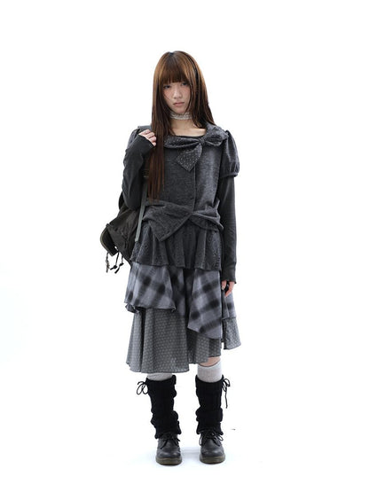 ang project Vintage Plaid Layered Patchwork Asymmetrical Women&