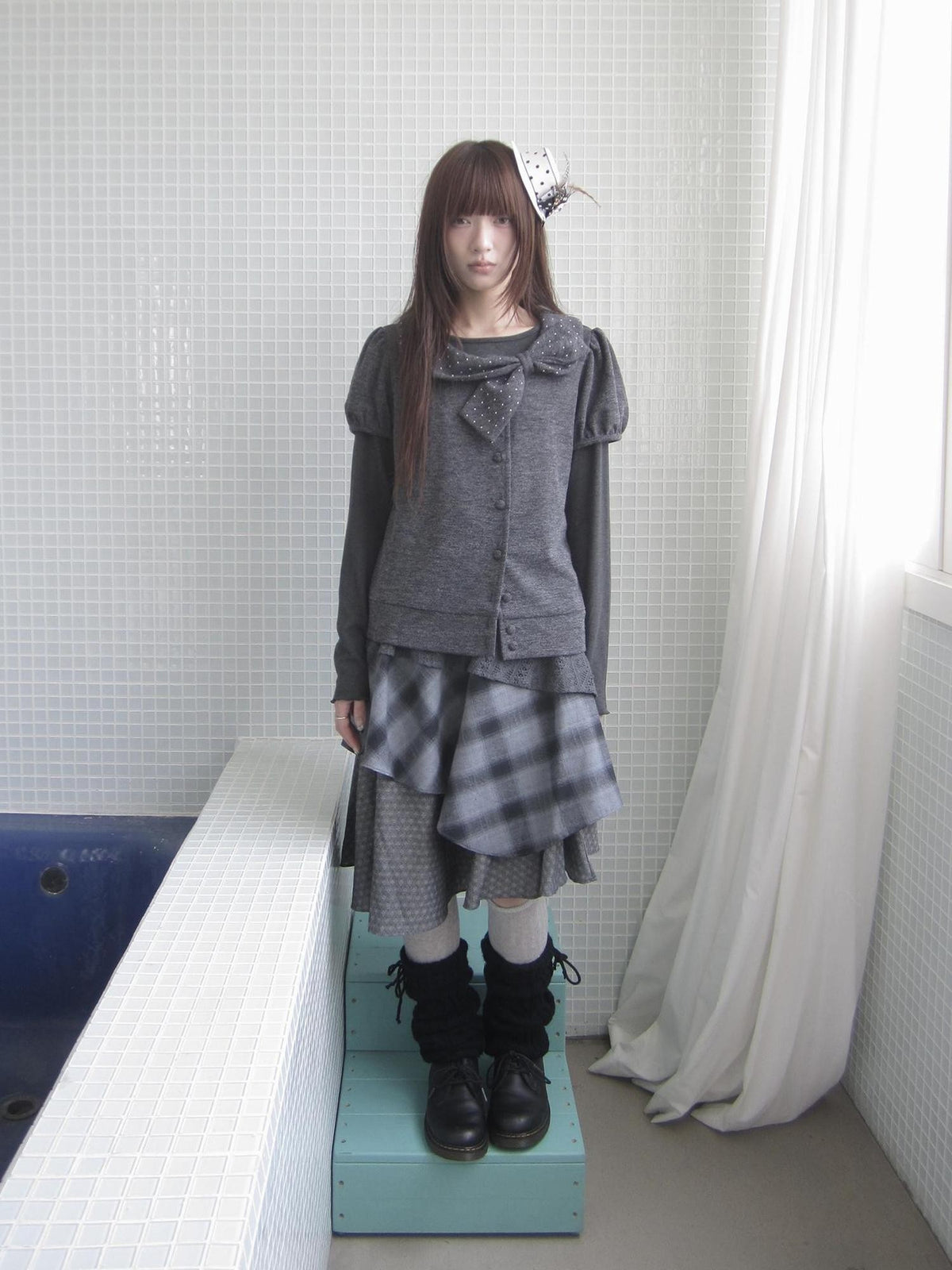 ang project Vintage Plaid Layered Patchwork Asymmetrical Women&