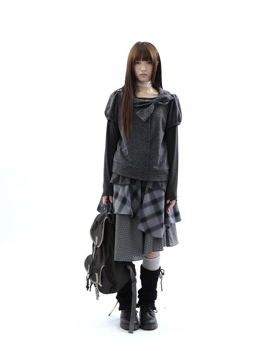 ang project Vintage Plaid Layered Patchwork Asymmetrical Women&