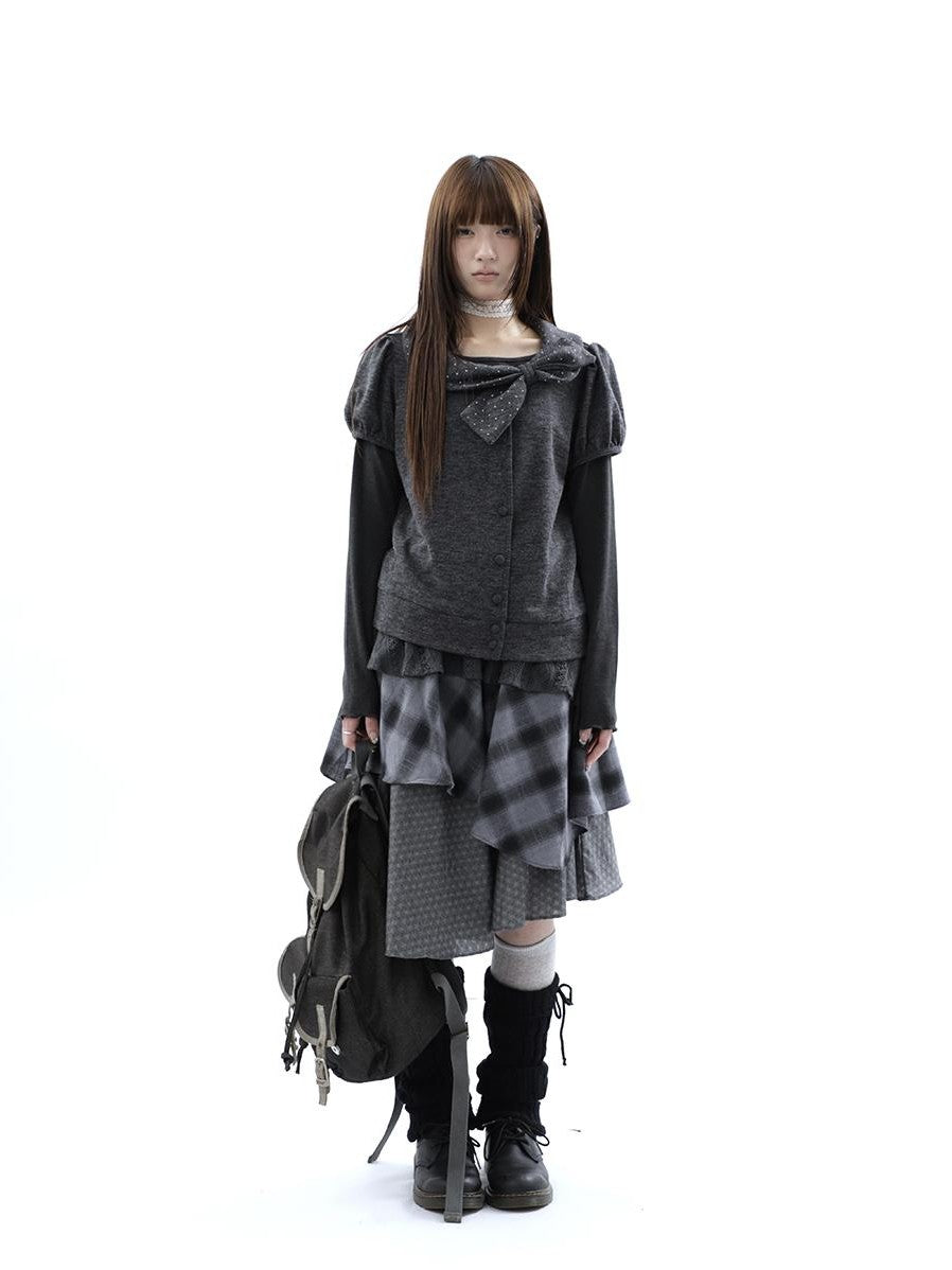 ang project Vintage Plaid Layered Patchwork Asymmetrical Women&