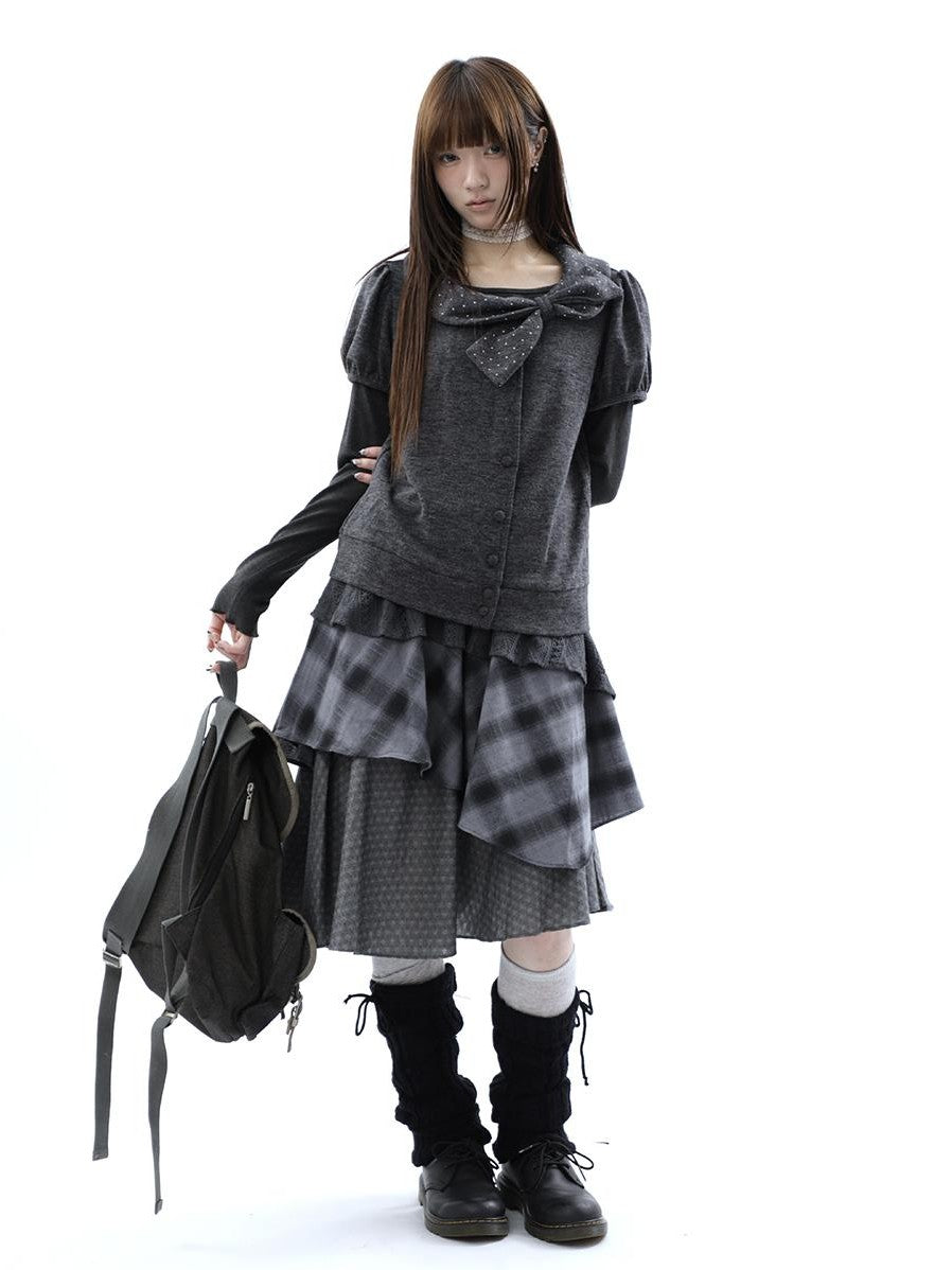 ang project Vintage Plaid Layered Patchwork Asymmetrical Women&