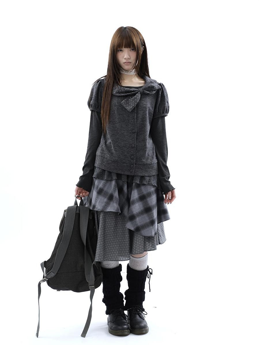 ang project Vintage Plaid Layered Patchwork Asymmetrical Women&