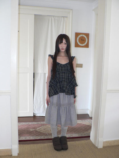 ang project Vintage Plaid Layered Ruffle Asymmetric Tie Women&