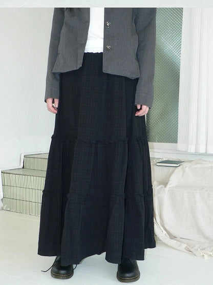 ang project Vintage Plaid Patchwork Peter Pan Collar Midi Skirt Skirt