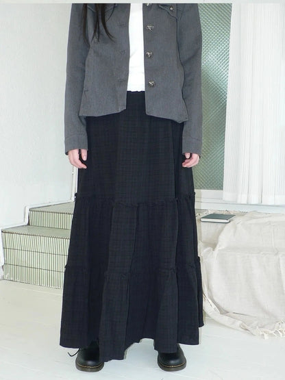 ang project Vintage Plaid Patchwork Peter Pan Collar Midi Skirt Skirt