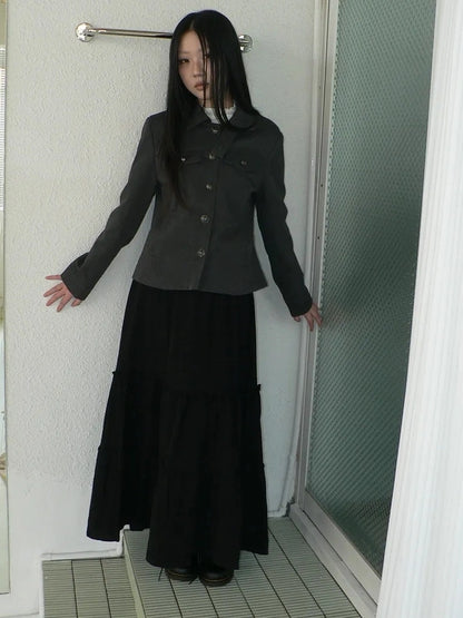 ang project Vintage Plaid Patchwork Peter Pan Collar Midi Skirt Skirt